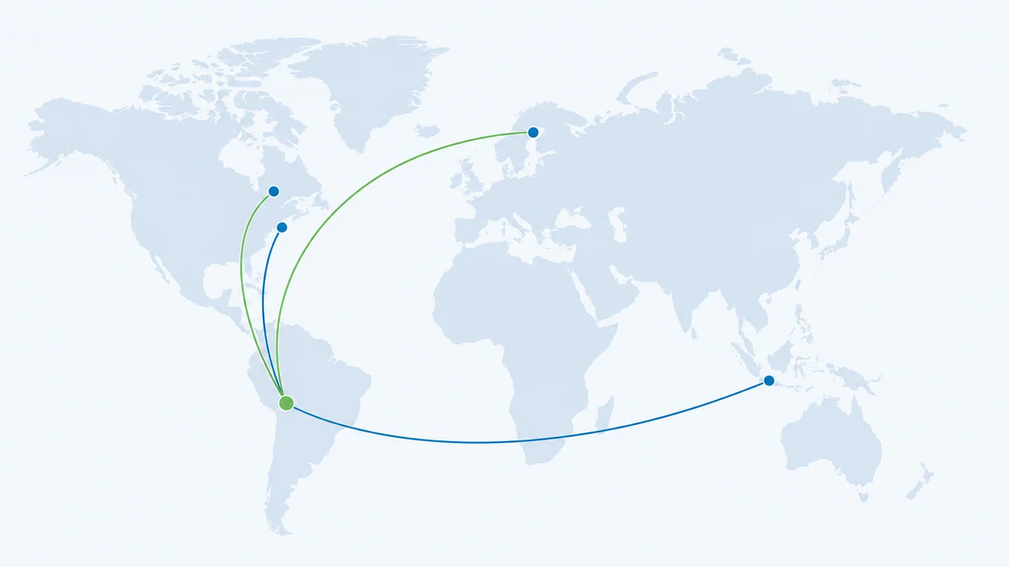 Mapa conceptual que conecta Bolivia con Nueva York, Toronto, Estocolmo y Bali