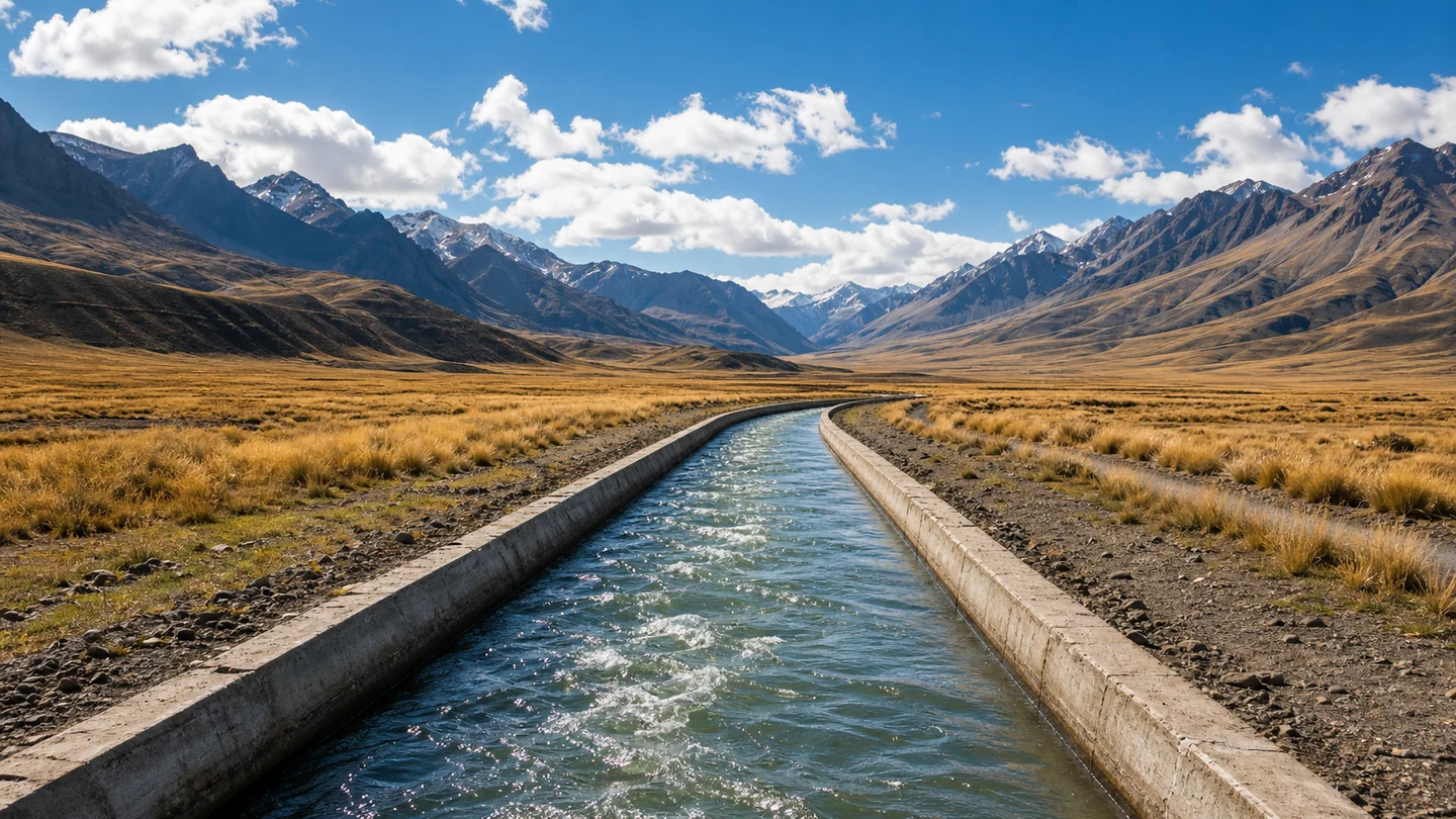Canal de riego en un valle altoandino